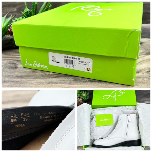 NIB Sam Edelman Nina Lace Up Ankle Combat Boots Bootie White Leather - Picture 14 of 14